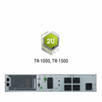 ด้านหลังเครื่องสำรองไฟฟ้า CLEANLINE TR-1000 และ TR-1500 True On-Line Rack-mount พร้อมช่องเชื่อมต่อ