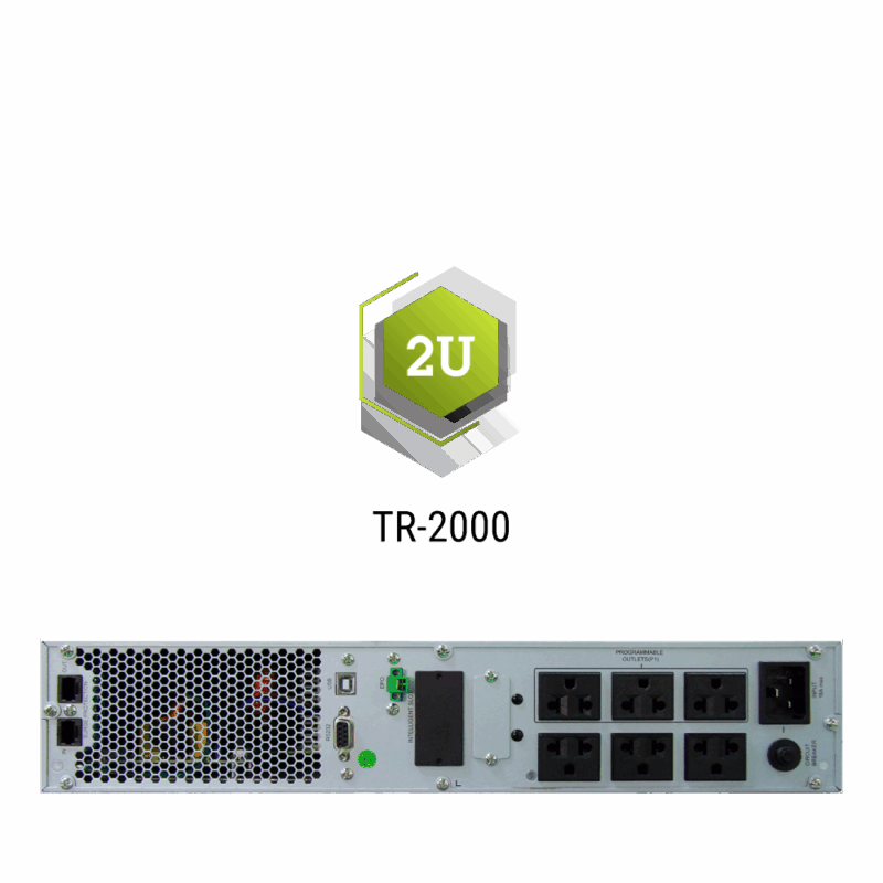 ด้านหลังเครื่องสำรองไฟฟ้า CLEANLINE TR-2000 True On-Line Rack-mount พร้อมช่องเชื่อมต่อ