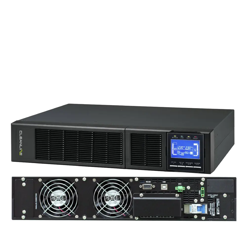 ภาพด้านหลังเครื่องสำรองไฟ CLEANLINE TR-6000 และ TR-10K แบบ Rack-mount 2U