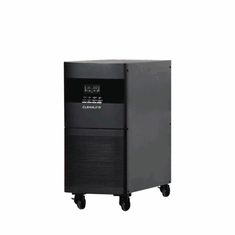 Cleanline T-Series PF1.0 True On-Line UPS Tower รุ่น T-6000 และ T-10K ด้านหน้า พร้อมหน้าจอ LCD แสดงสถานะ