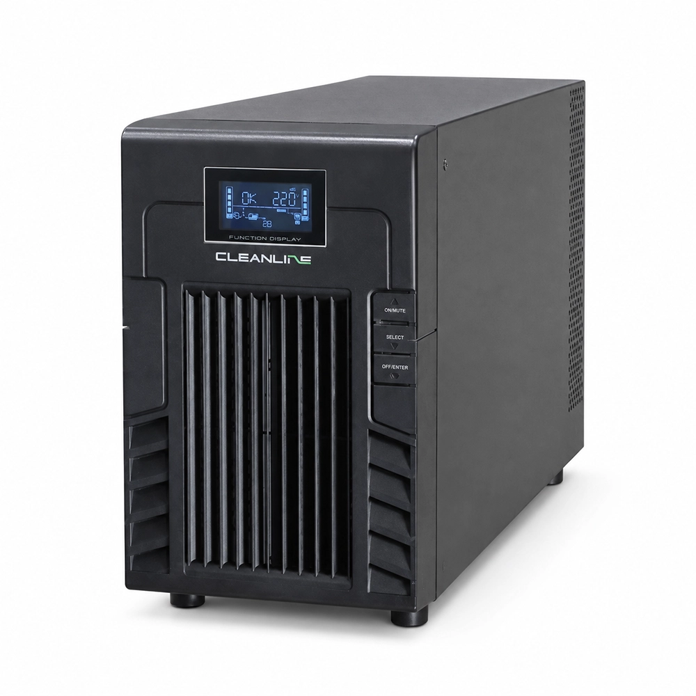 CLEANLINE UPS PS-3000 มุมด้านหน้า พร้อมหน้าจอ LCD และปุ่มควบคุม