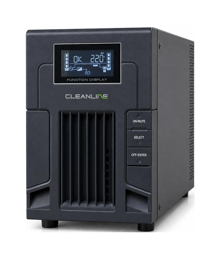 CLEANLINE UPS PS-1000 และ PS-1500 มุมด้านหน้า พร้อมหน้าจอ LCD และปุ่มควบคุม
