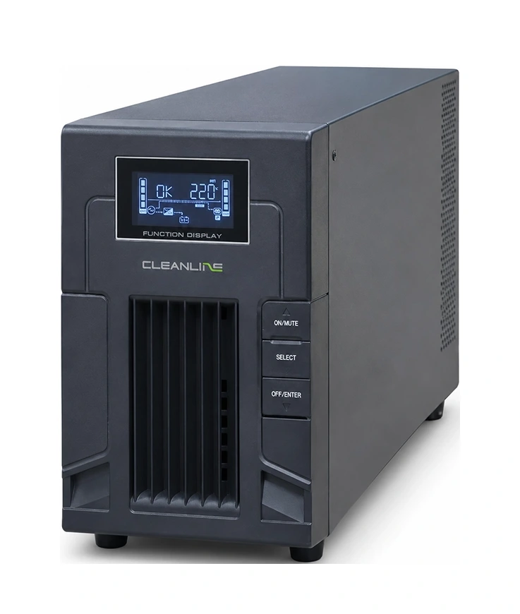 CLEANLINE UPS PS-2000 มุมด้านหน้า พร้อมหน้าจอ LCD และช่องระบายอากาศ